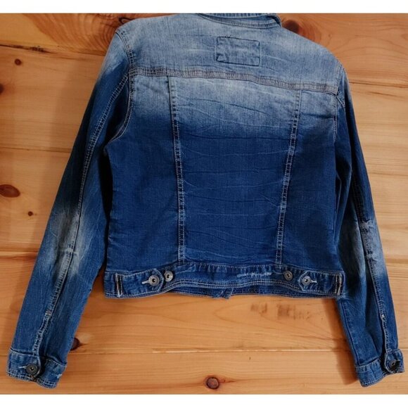 Red Camel Crop Jacket Blue Jean Collared Buttons Stretch Size XL - Picture 10 of 12